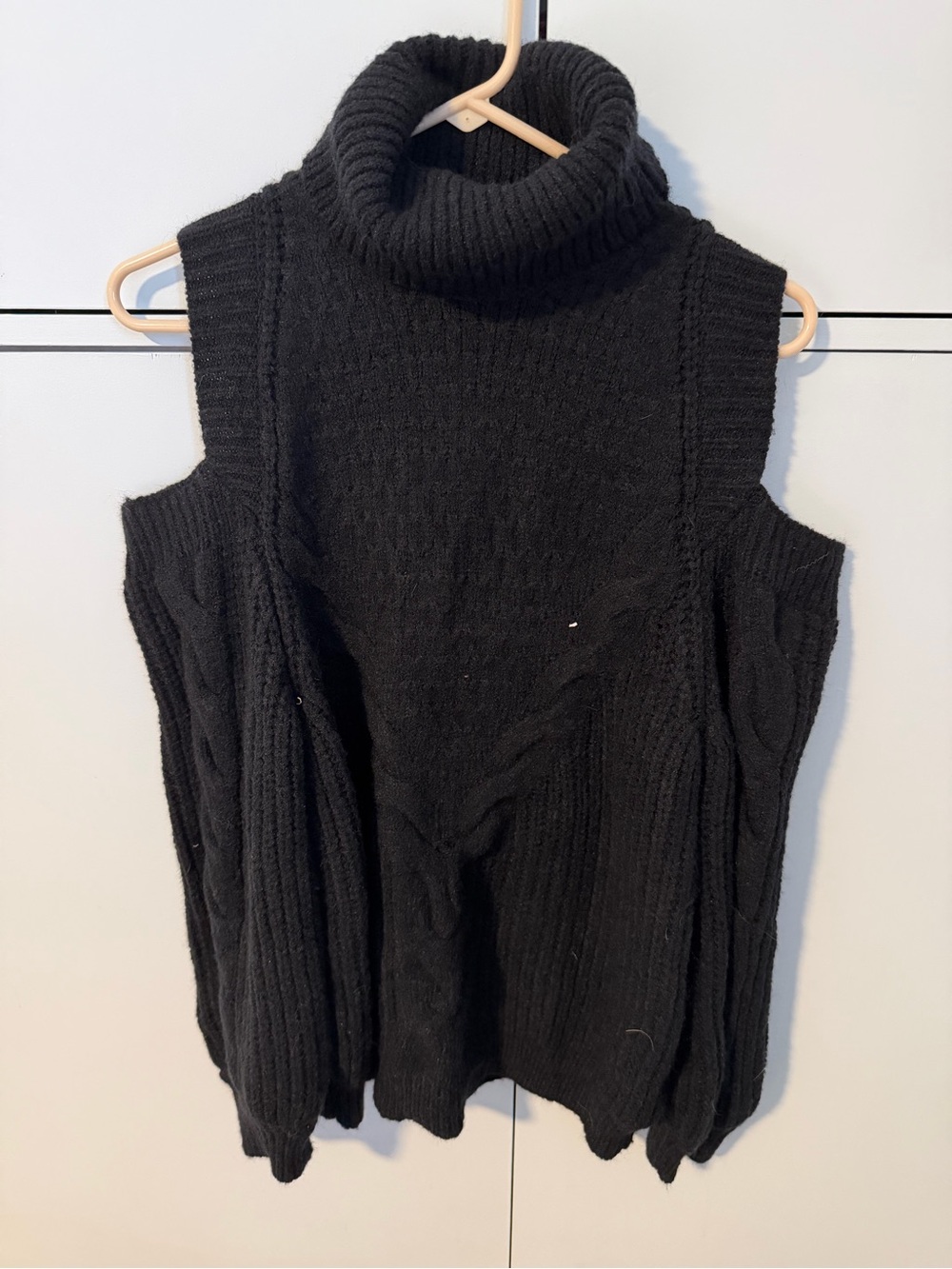 Black Cold-Shoulder Turtleneck Sweater - Women